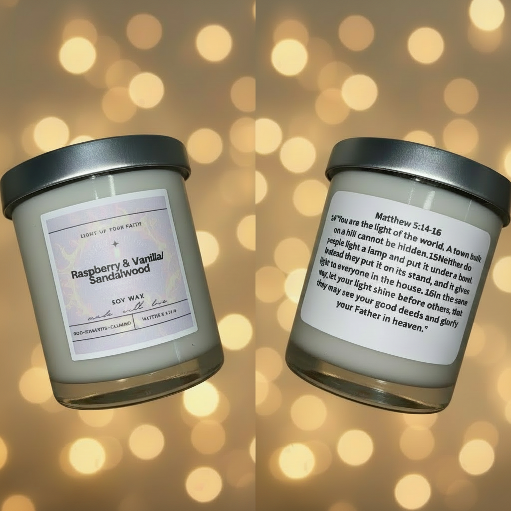 10 oz Scripture Candle- Raspberry& Vanilla/Sandalwood (Most Popular🔥)
