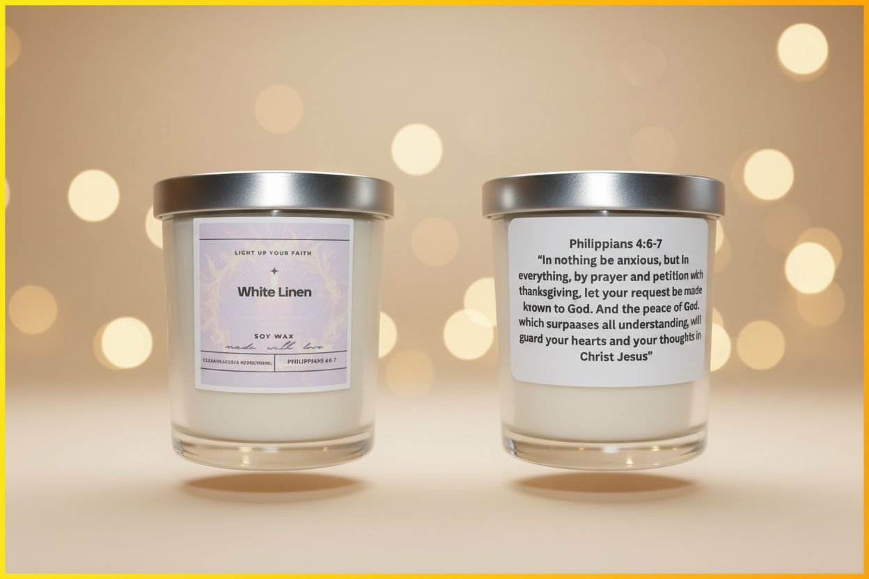 10 oz Scripture Candle- White linen
