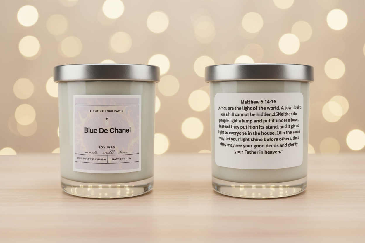 10 oz Scripture Candle- Blue De Chanel